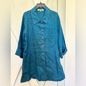 FLAX Oversized Linen jacket/blazer (teal, petite)